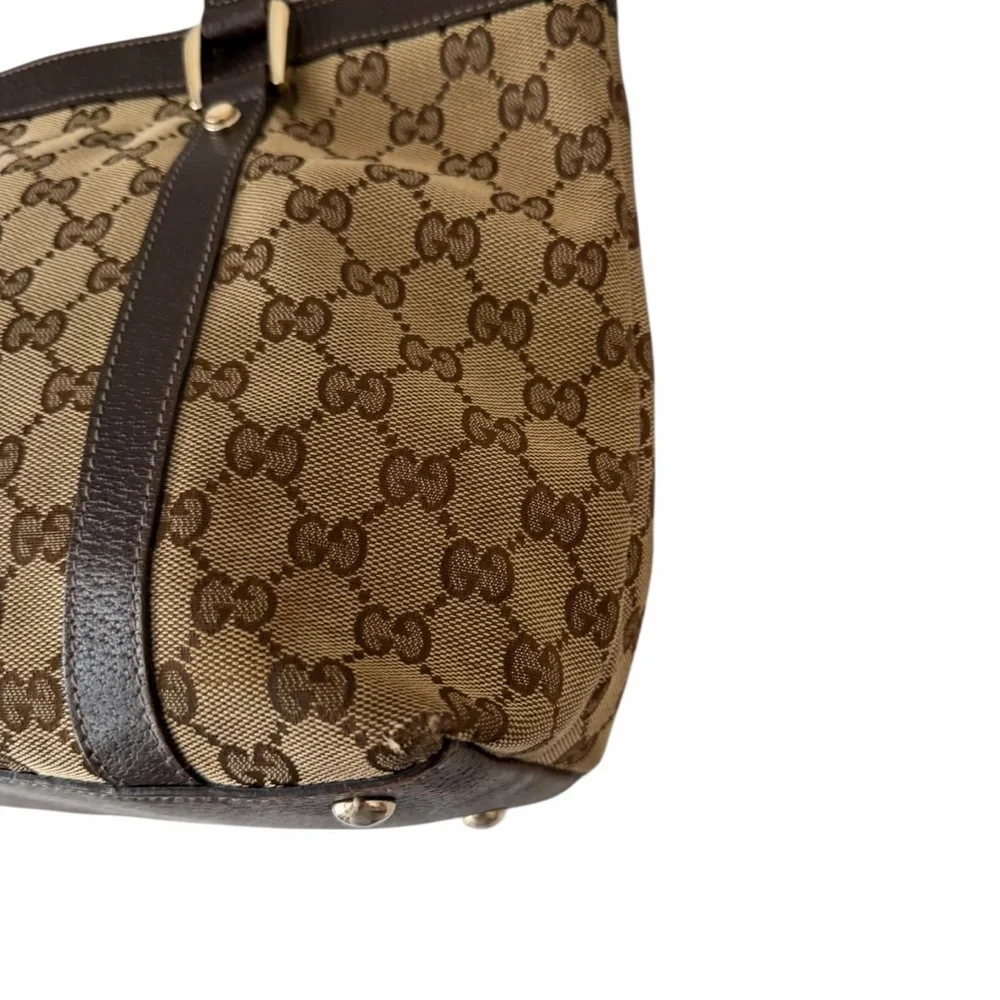 Gucci GG Canvas Abbey Monogram Tote D-Ring Shoulder Leather Handbag Purse Bag - Picture 12 of 16